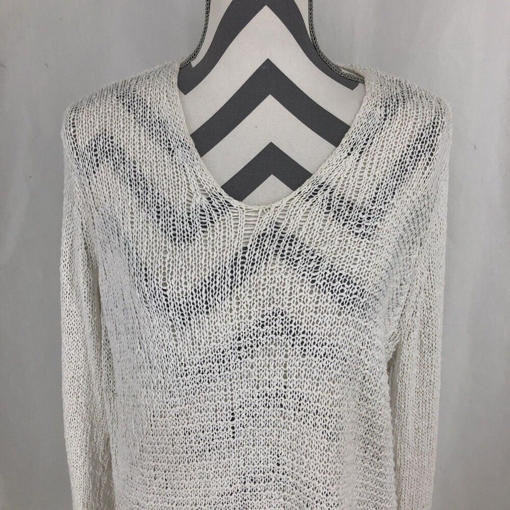 DKNY Jeans White Open-Knit Long Sleeve Sweater Large